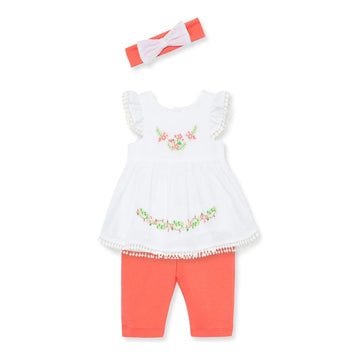 Texture Embroidery Woven Infant Tunic Set PEEK A BOO