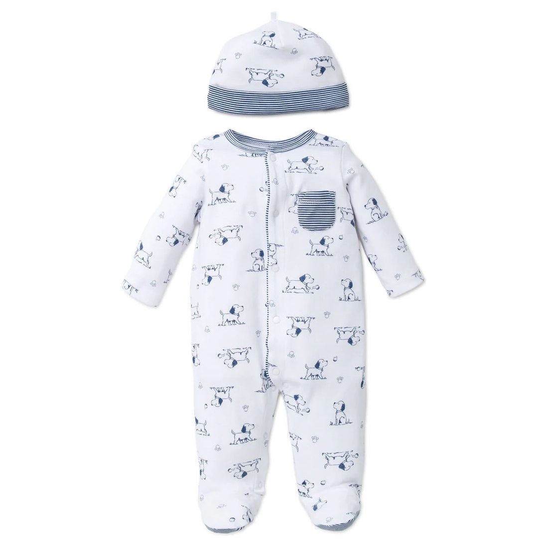 puppy toile footed one-piece and hat