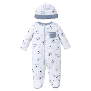 Puppy Toile Footed One-Piece And Hat PEEK A BOO