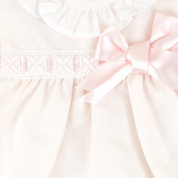 girls pique dress with knicker and cap