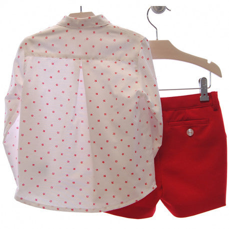 boys dotted long sleeve shirt with short pants