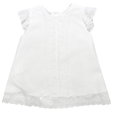 Pique white girls dress with lace