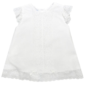Pique white girls dress with lace PEEK A BOO