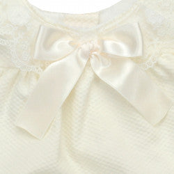 GIRLS DRESS WITH BIG BOW AND FRILLED LACE NECKLINE PEEK A BOO