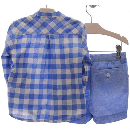 BOYS LONG SLEEVE CHECKERED SHIRT WITH SHORT PANTS PEEK A BOO