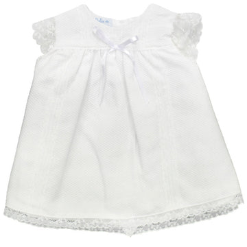 White Piqué dress with tiny bow and lace PEEK A BOO