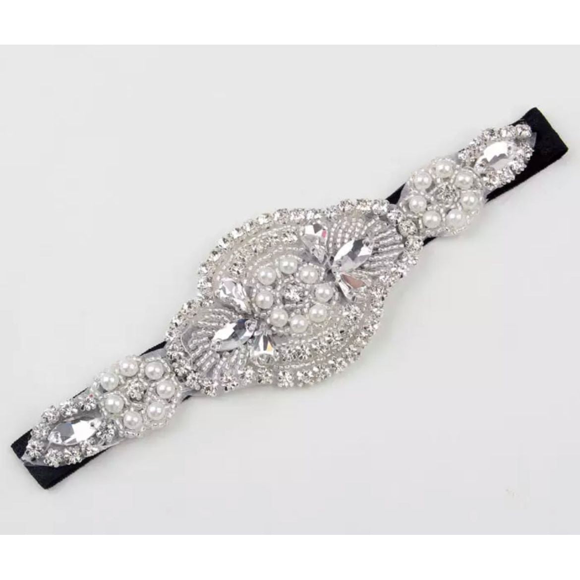 Pearls and Rhinestone Appliqué Headband PEEK A BOO