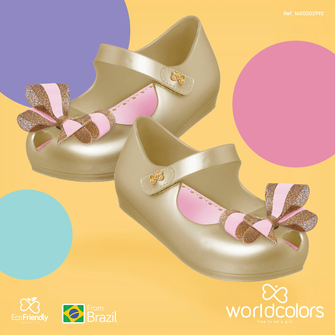 Gold & Pink Bow Ballerinas PEEK A BOO