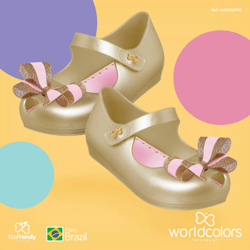 Gold & Pink Bow Ballerinas PEEK A BOO