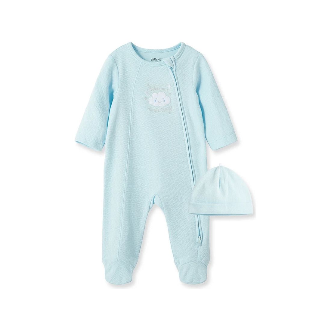 blue welcome to the world footed one-piece & hat