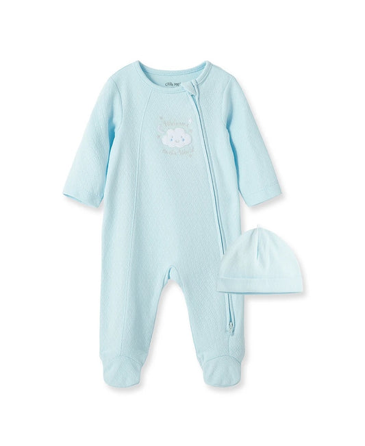 Blue Welcome to the World Footed One-Piece & Hat