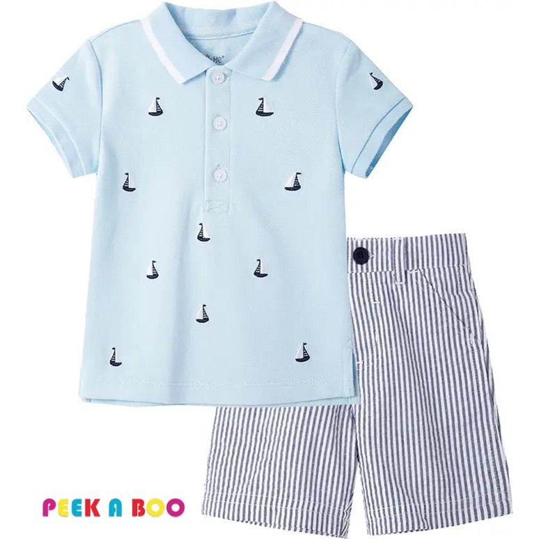 sailboat polo & shorts set peek a boo