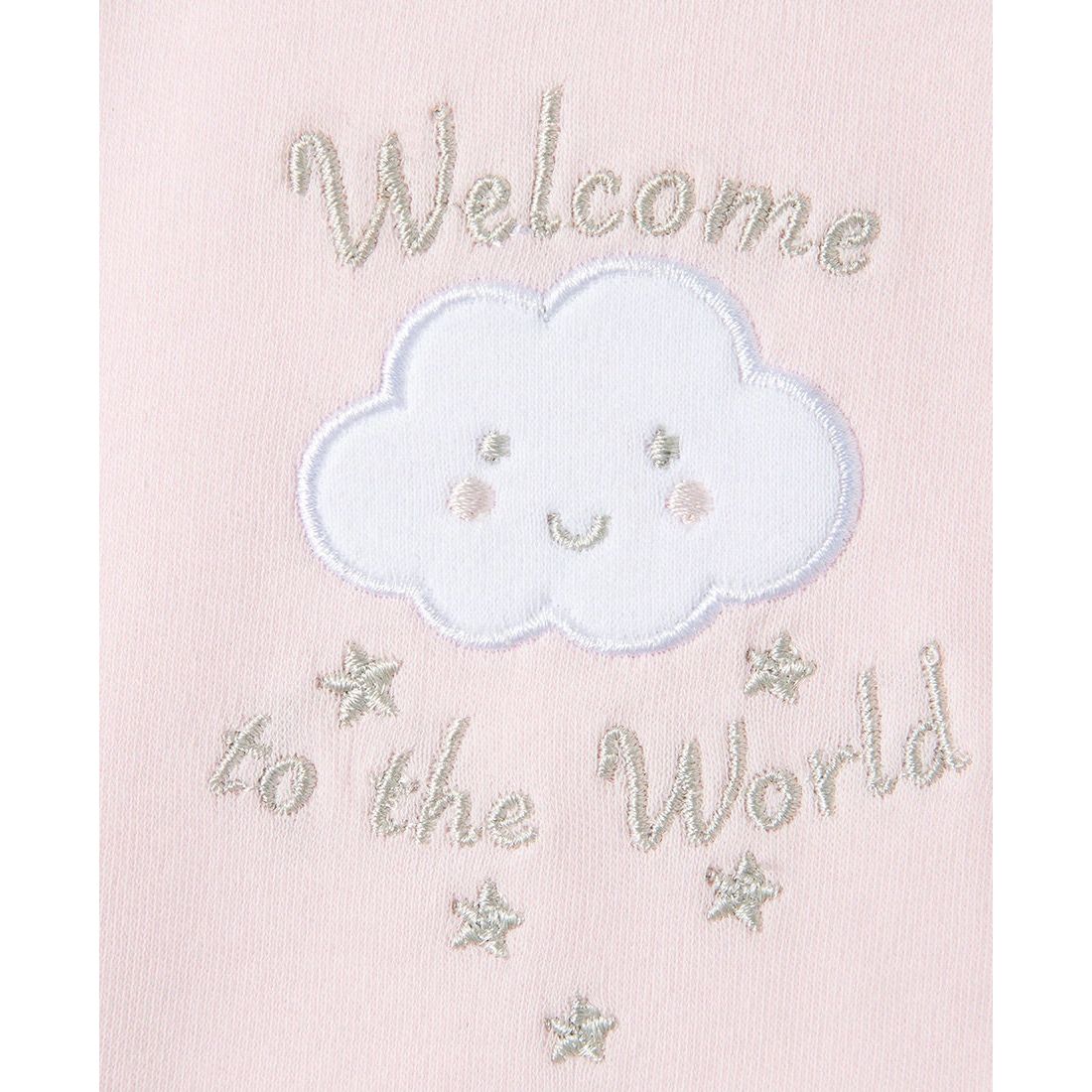 pink welcome to the world bib & burp set peek a boo