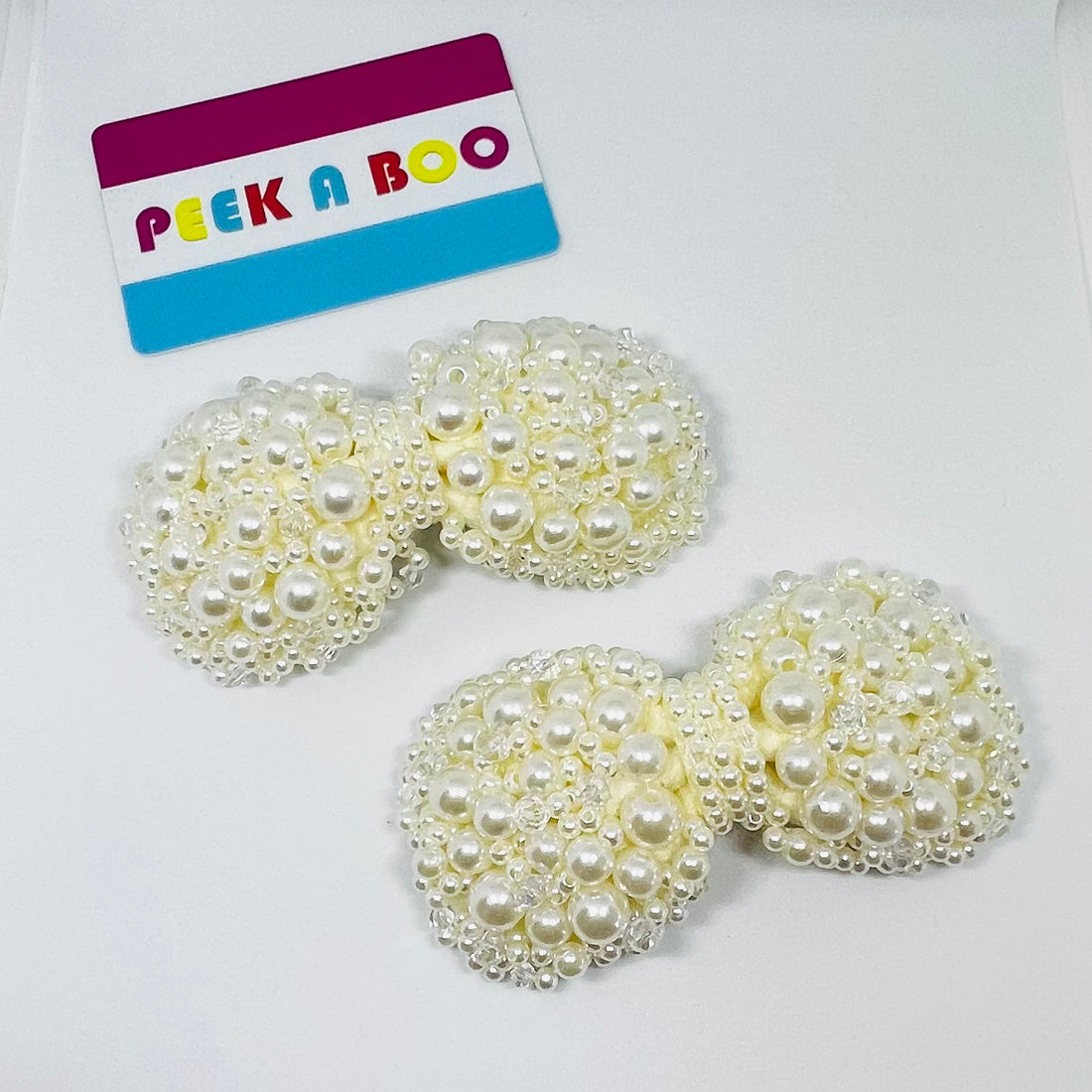 All pearls hair clip bow PEEK A BOO