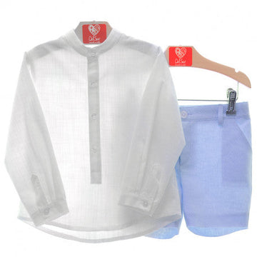 MANDARIN NECK STRIPED POLO SHIRT AND PANTS SHORTS PEEK A BOO