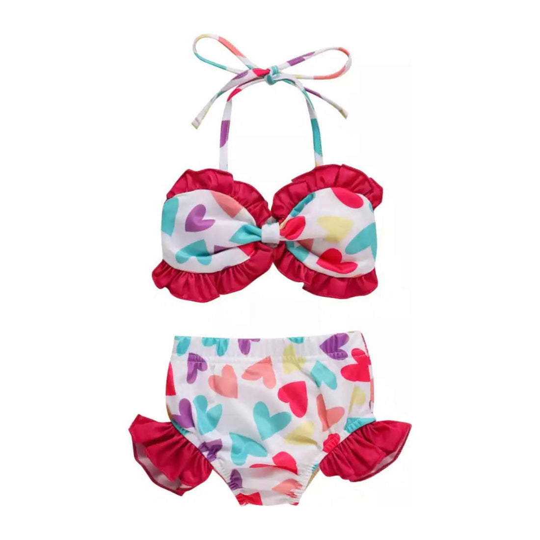 Heart Print Bowknot Bikini PEEK A BOO