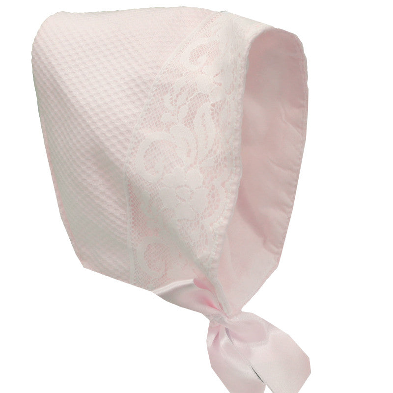 GIRLS DRESS WITH VERTICAL LACE DESIGN, KNICKER AND CAP PEEK A BOO