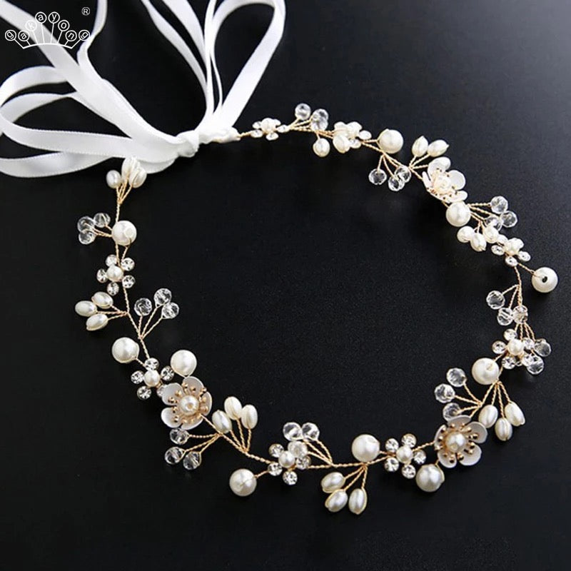 gold flower girl headband