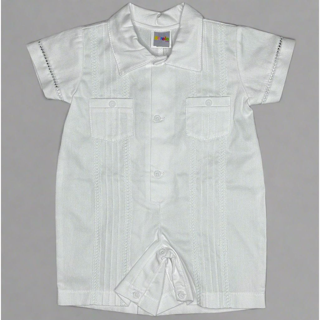 Christening Guayabera Romper Boy PEEK A BOO