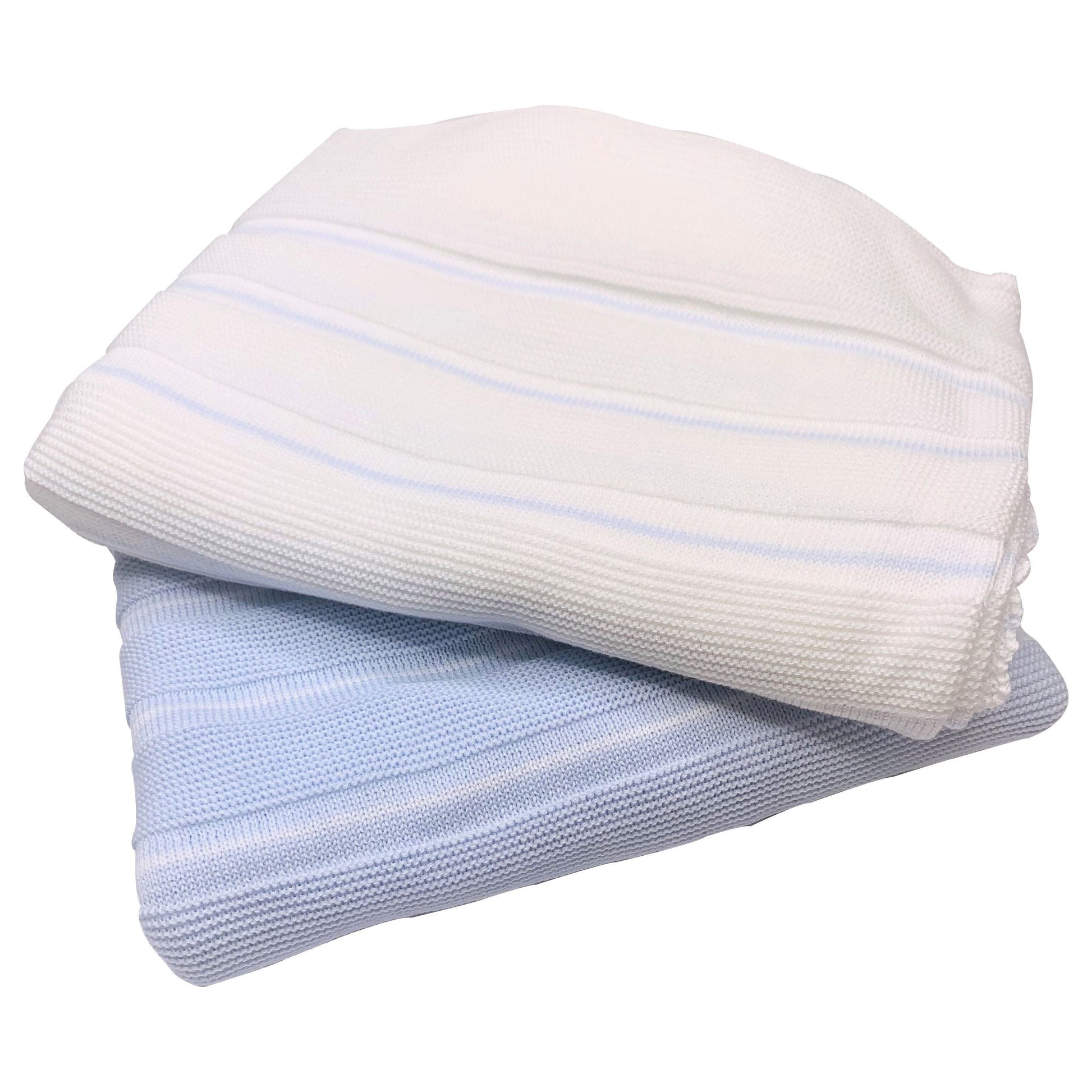 Karela White Knitted Blanket with Blue stripes PEEK A BOO