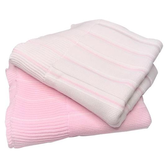 Karela White Knitted Blanket with Pink Stripes