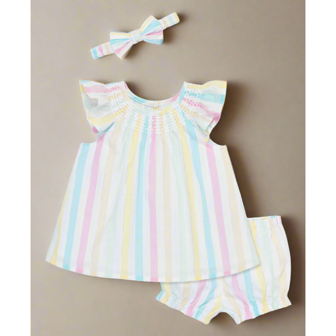 Smocked Stripes Woven Short Set & Headband PEEK A BOO