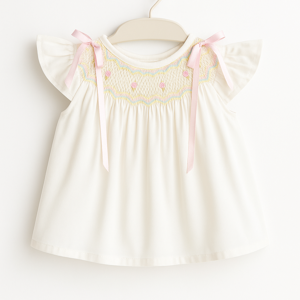 Ivory Smocked “Jesucito” Baby Dress PEEK A BOO