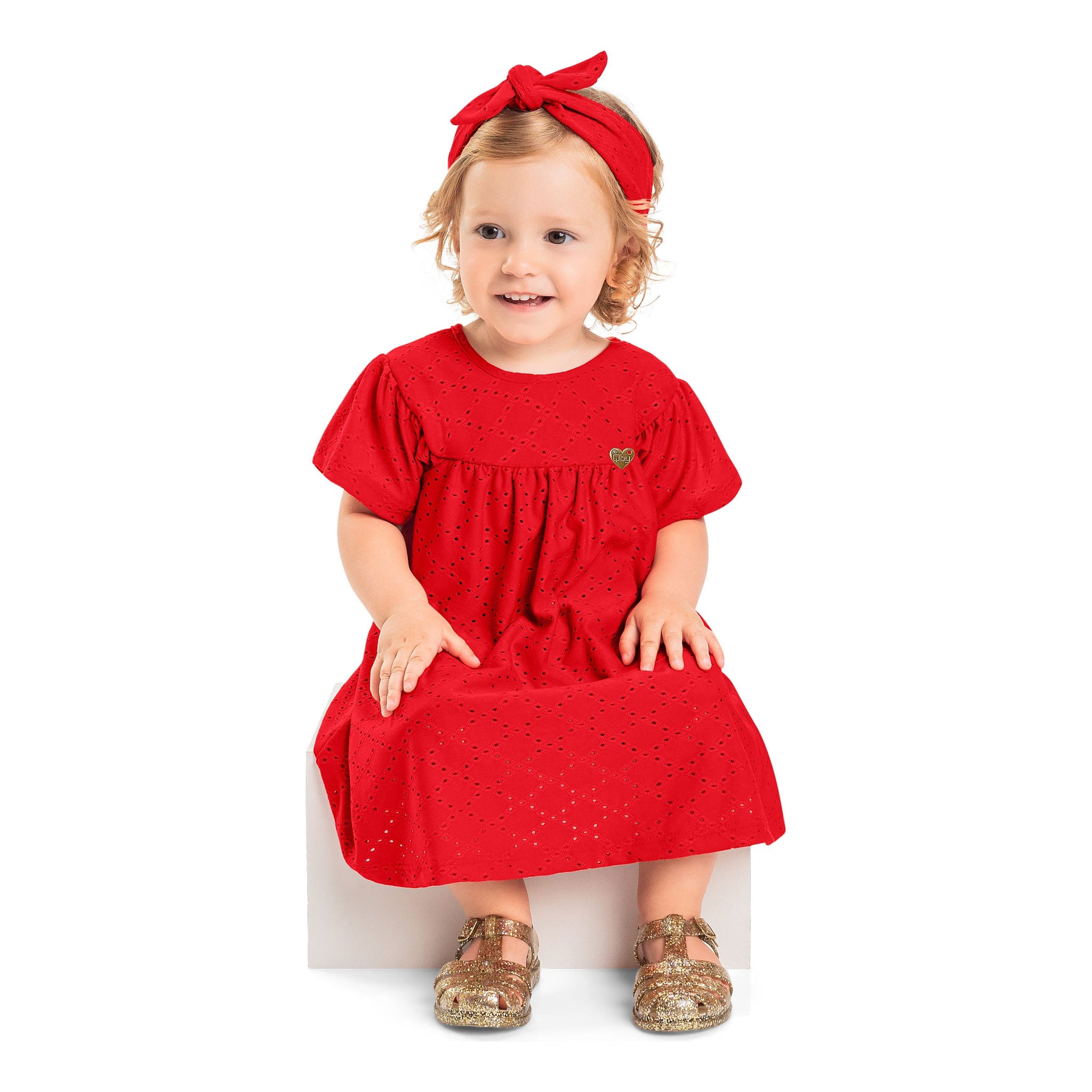 Red Baby Laise Dress with Headband PEEK A BOO