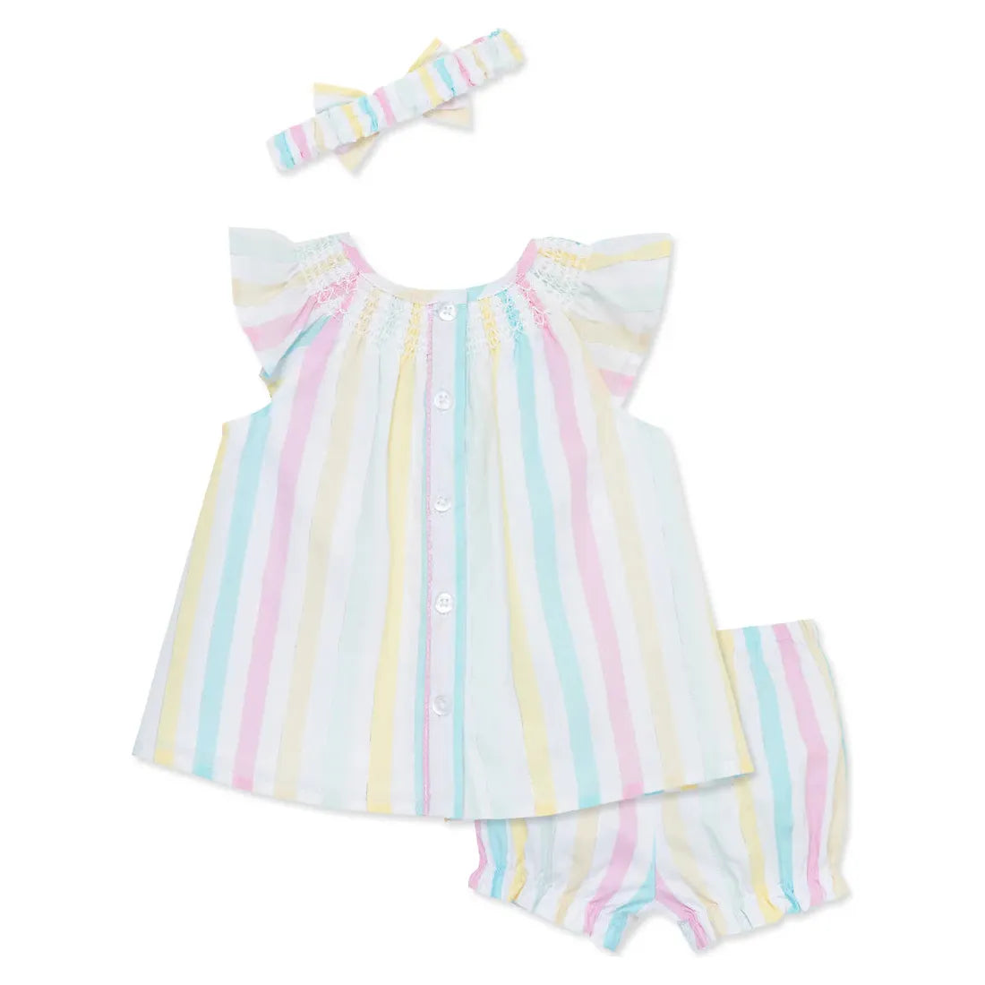 Smocked Stripes Woven Short Set & Headband PEEK A BOO