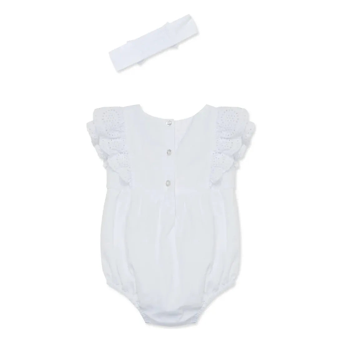 White Eyelet Bubble Romper & Headband Set PEEK A BOO