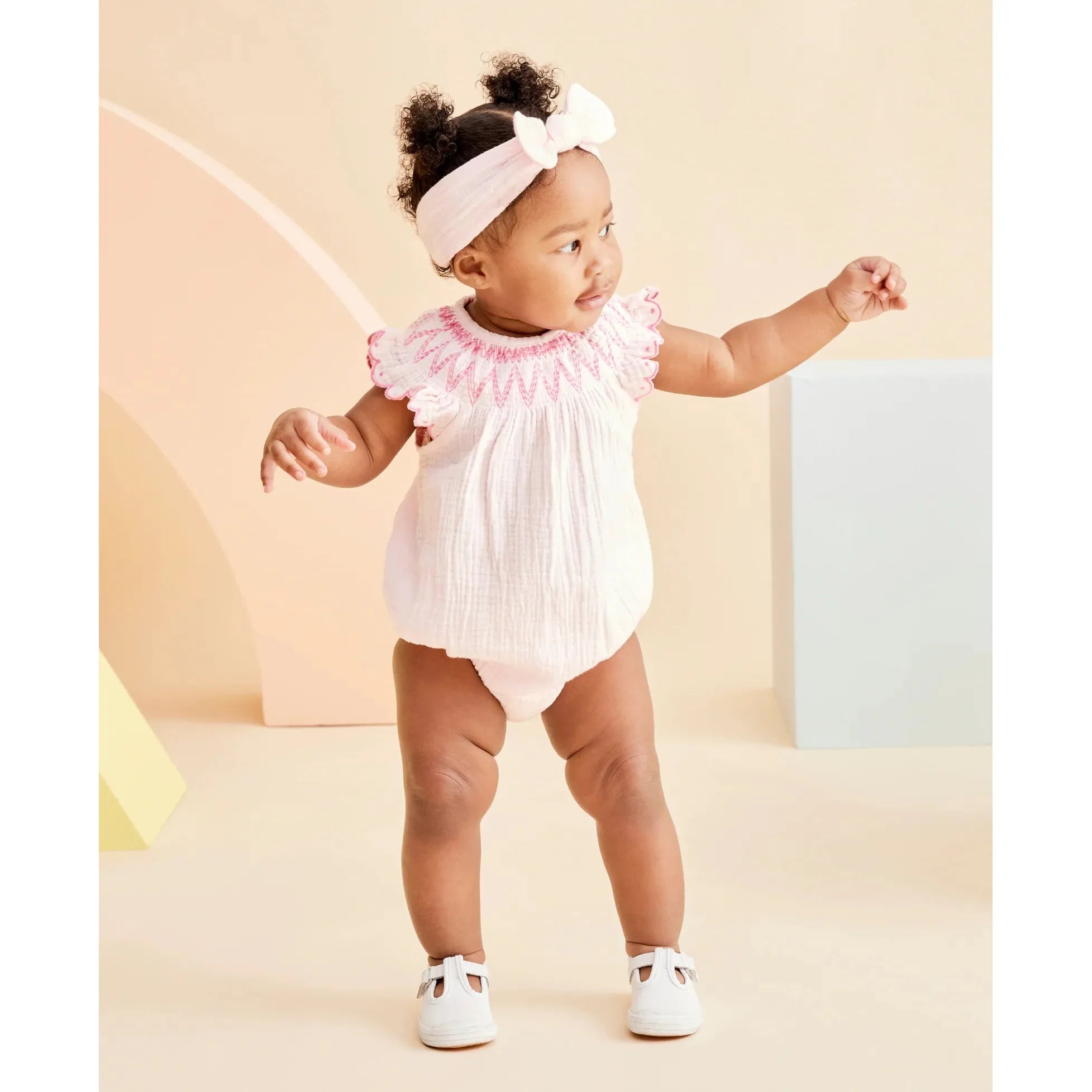 Smocked Gauze Bubble & Headband Set PEEK A BOO