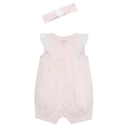 Girls' Hearts Cotton Romper with Headband PEEK A BOO