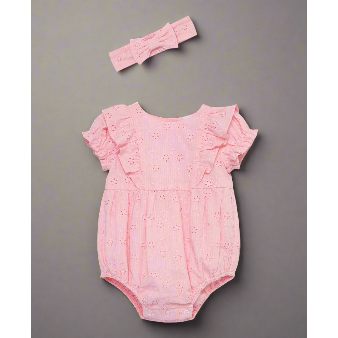 Pink Eyelet Bubble Romper & Headband Set PEEK A BOO