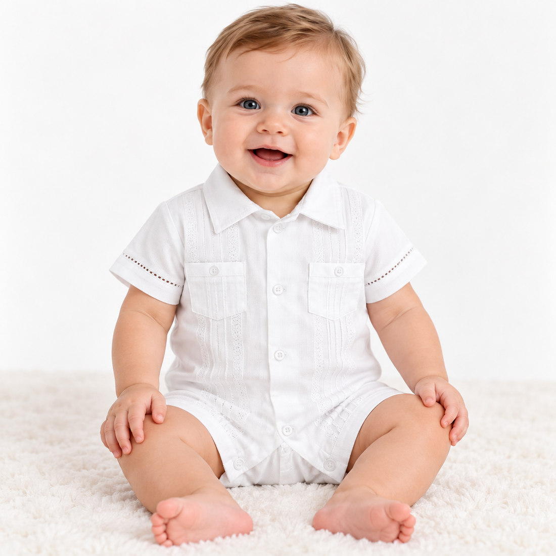 Christening Guayabera Romper Boy PEEK A BOO