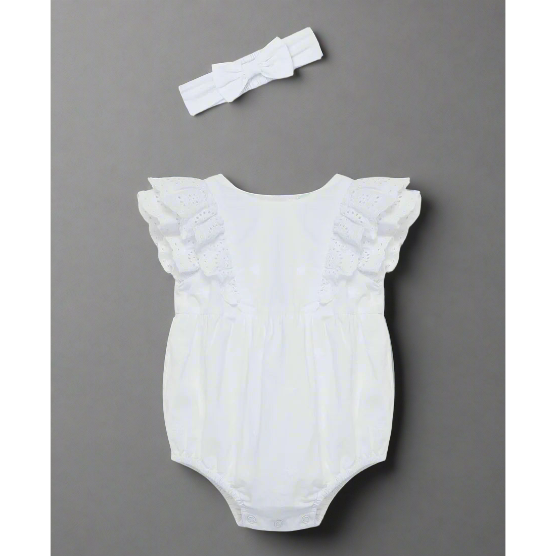 White Eyelet Bubble Romper & Headband Set PEEK A BOO