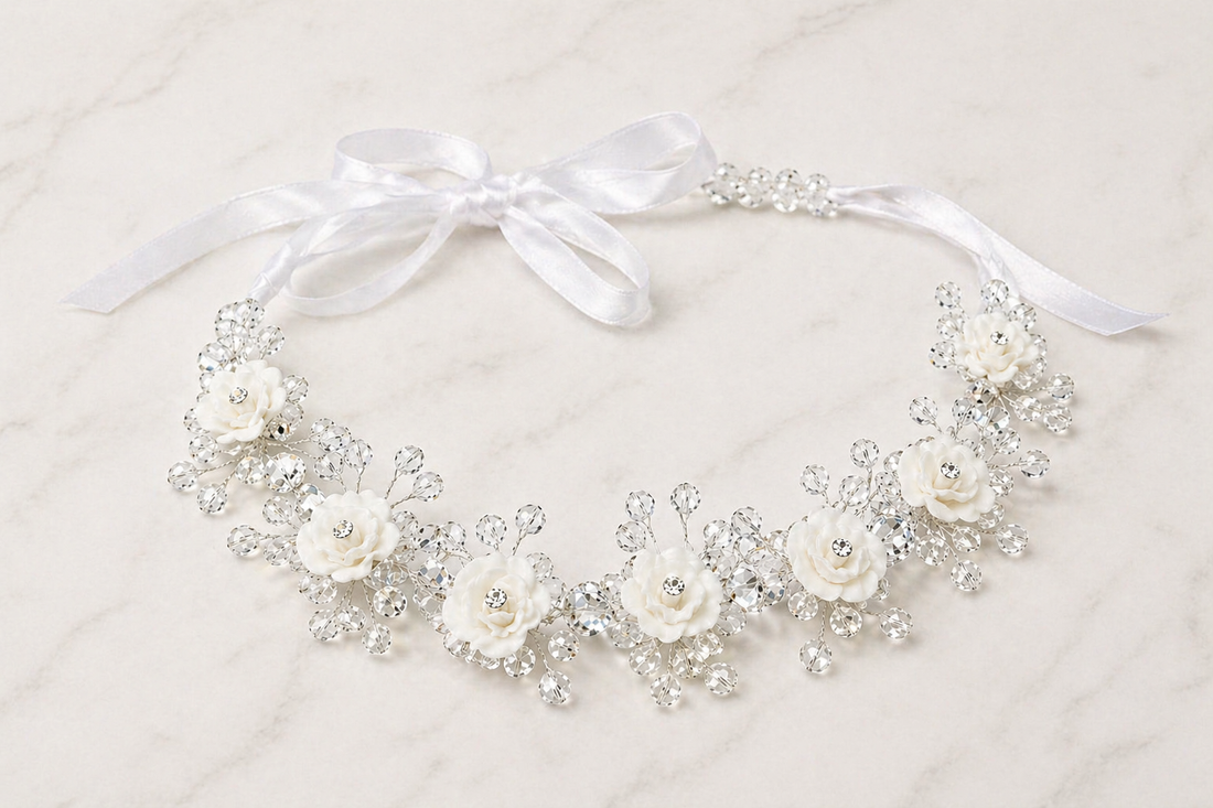 White Classic First Communion Floral Headpiece PEEK A BOO