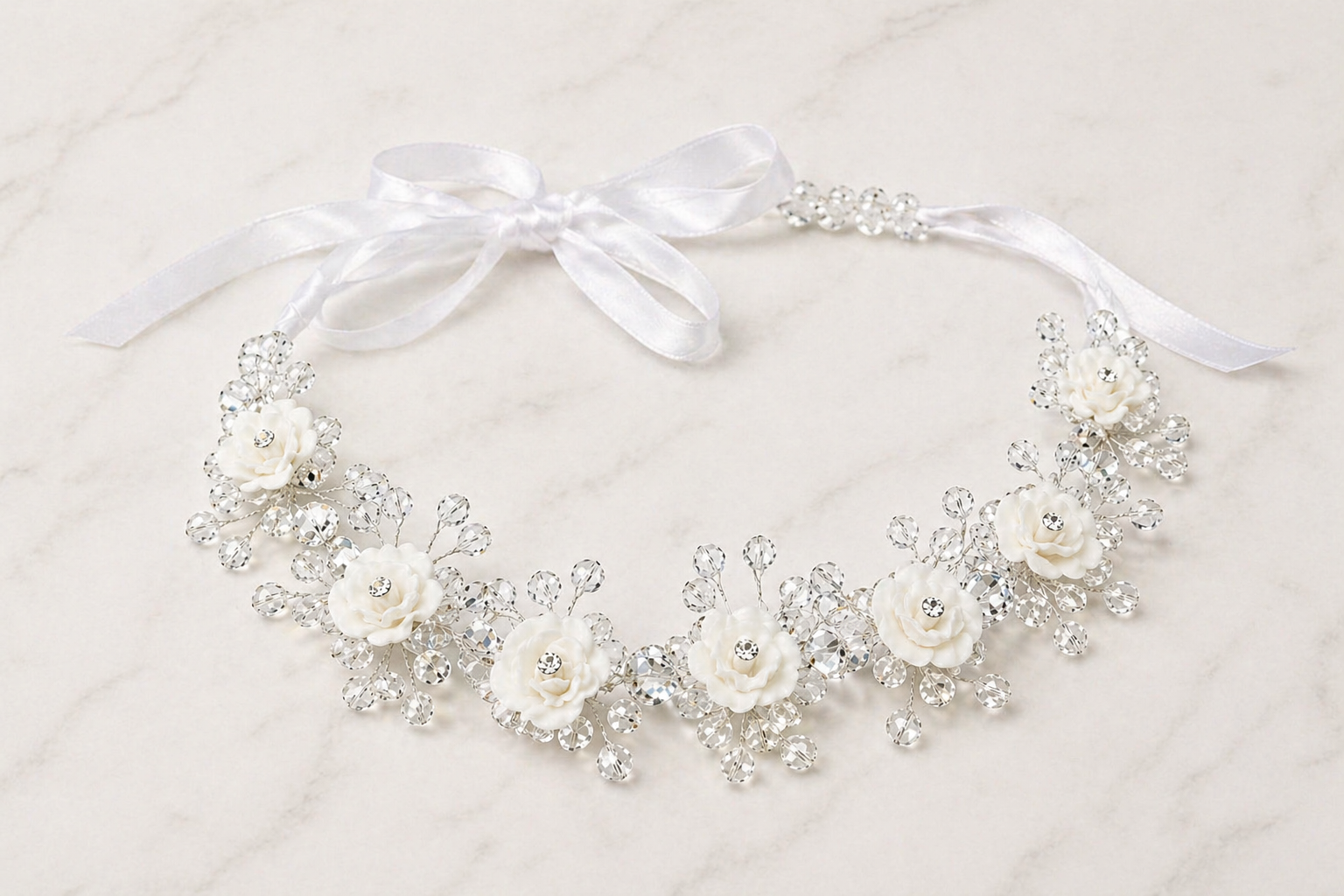 White Classic First Communion Floral Headpiece PEEK A BOO