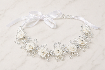 White Classic First Communion Floral Headpiece PEEK A BOO