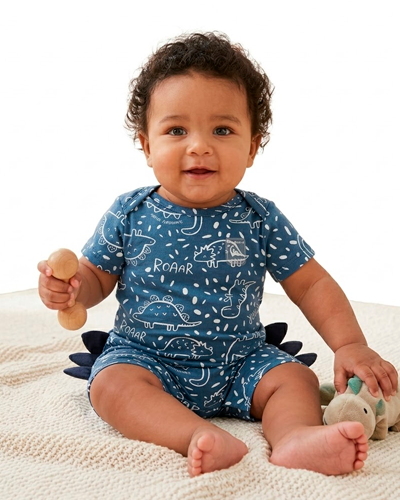Blue Dino Romper PEEK A BOO