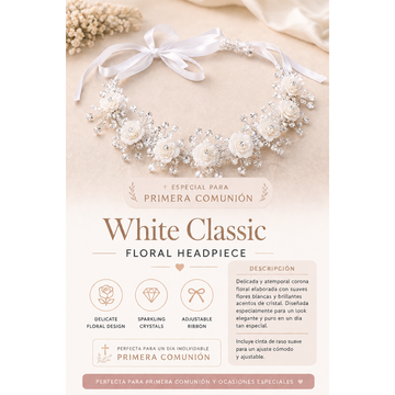 White Classic First Communion Floral Headpiece PEEK A BOO