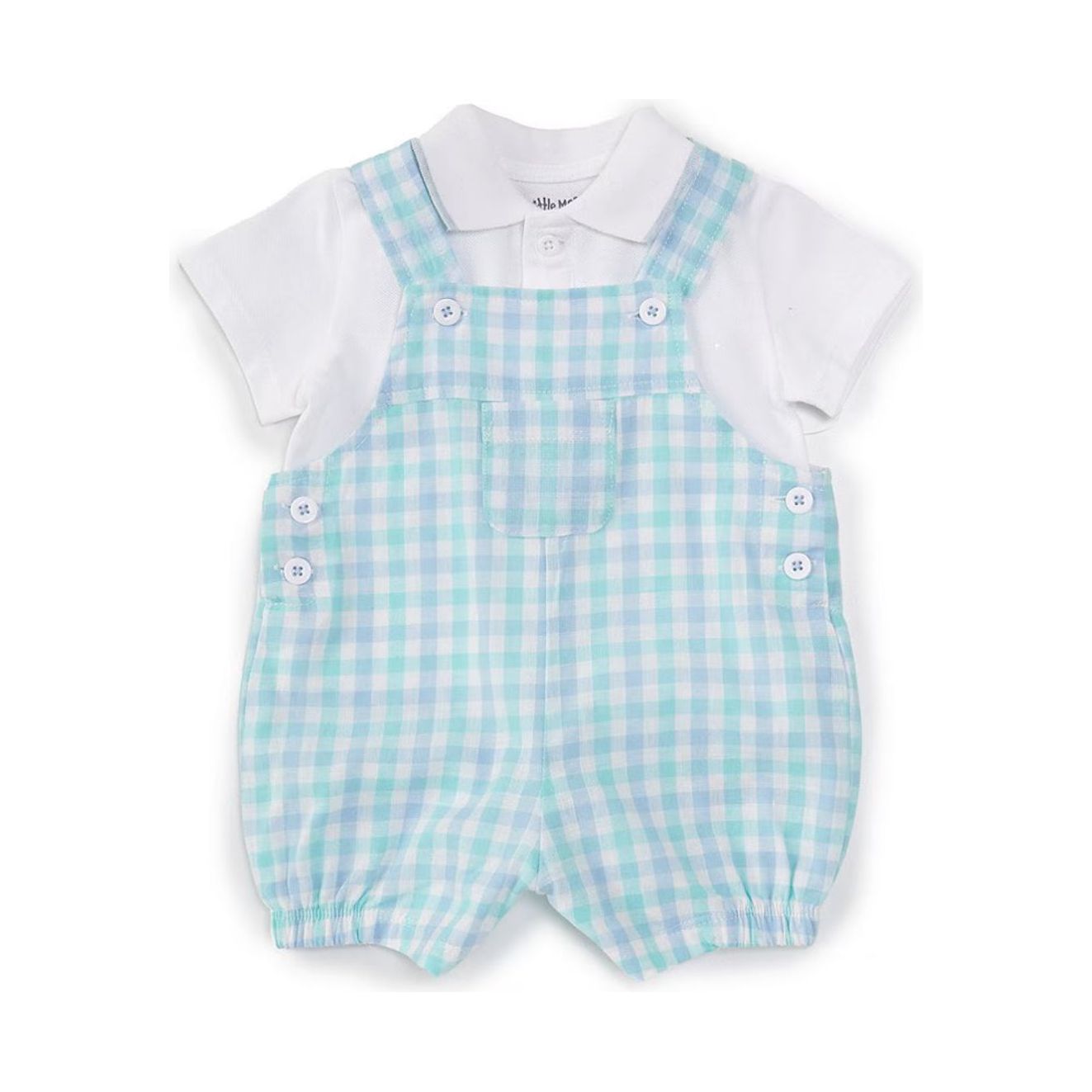 Golf Day Sleeveless Plaid Shortalll & Short-Sleeve Solid Shirt Set PEEK A BOO