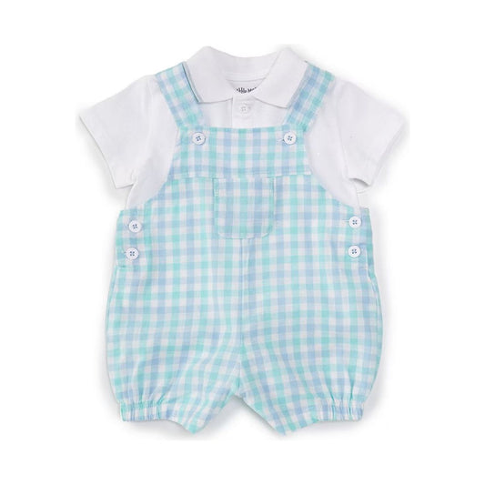 Golf Day Sleeveless Plaid Shortalll & Short-Sleeve Solid Shirt Set