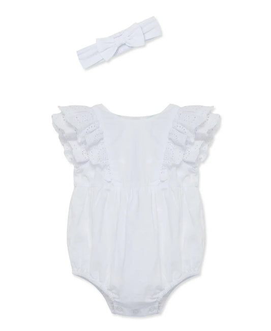 White Eyelet Bubble Romper & Headband Set