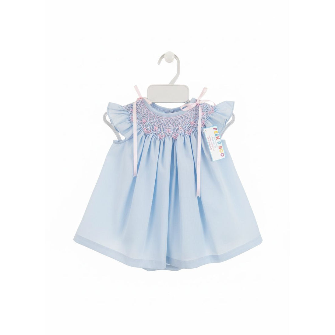 Blue Smocked “Jesucito” Baby Dress PEEK A BOO