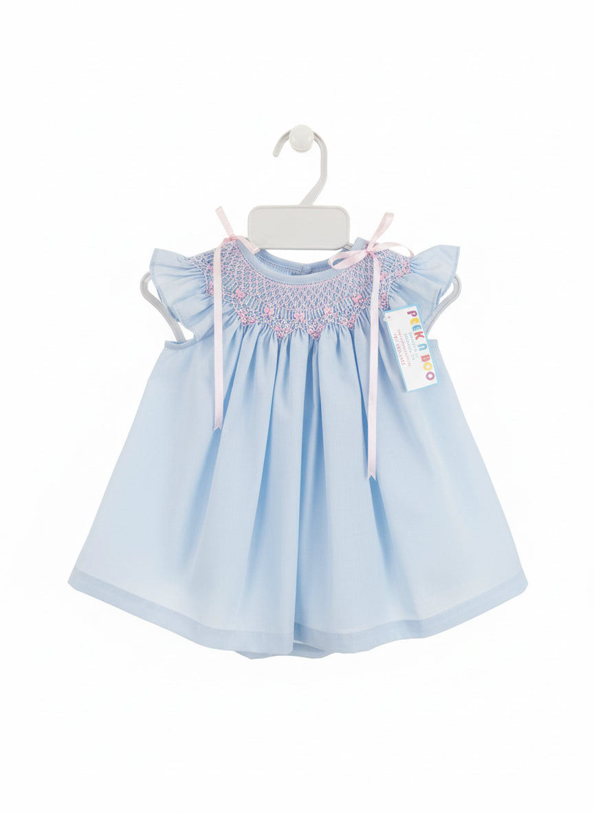 Blue Smocked “Jesucito” Baby Dress PEEK A BOO