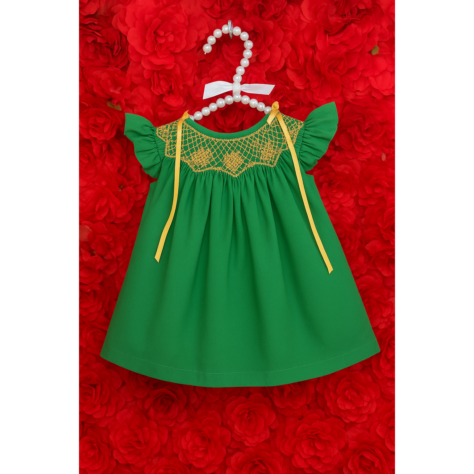 Holiday Green Smocked Dress PEEK A BOO