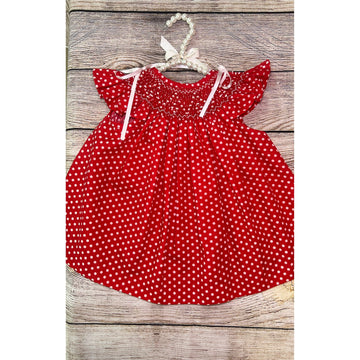 Smocked red white dots Jesucito PEEK A BOO