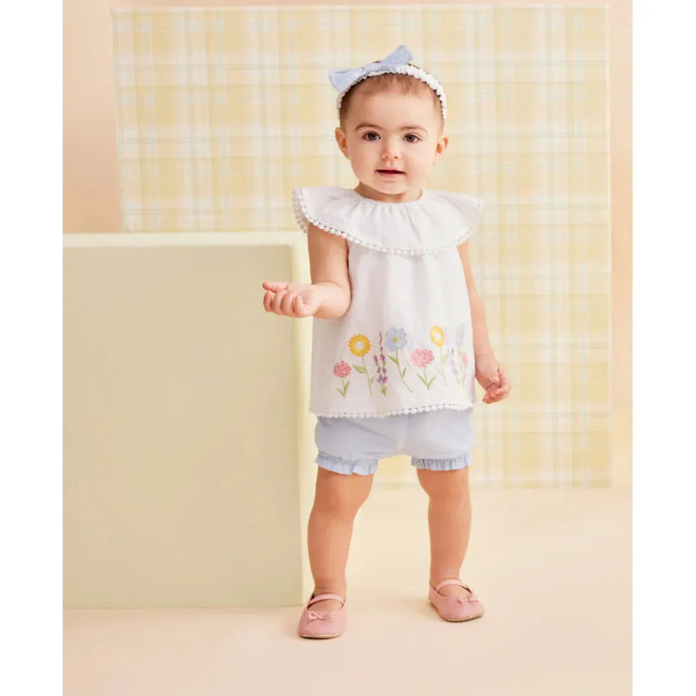 Floral Border Woven Short Set & Headband PEEK A BOO