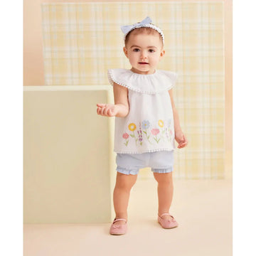 Floral Border Woven Short Set & Headband PEEK A BOO