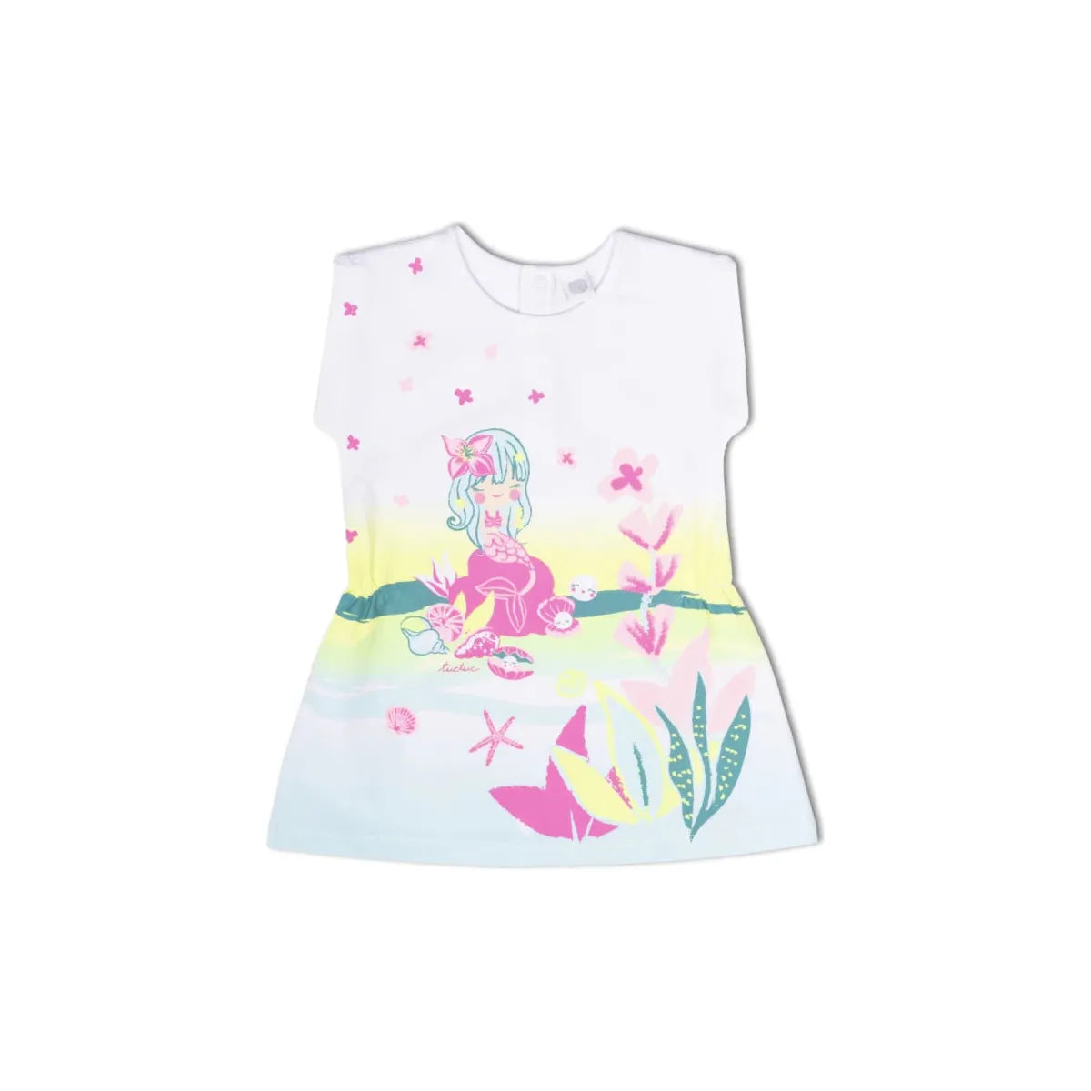 Seashell girl's white printed knit dress PEEK A BOO